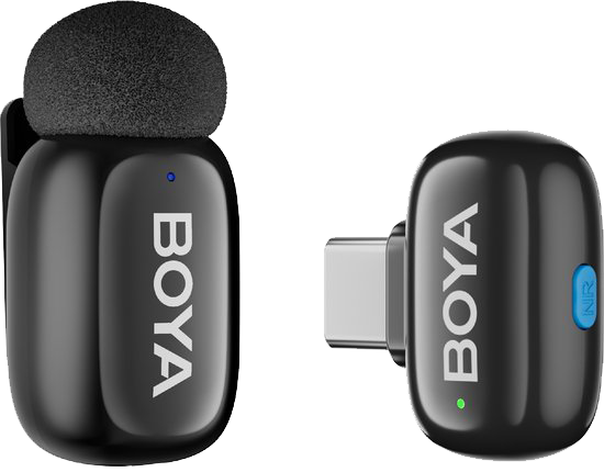 BOYA ultra Mini Wireless Microphone, Dual Channel, Noise Cancellation , 2.4GHz, TYPE-C, Black, MINI-14