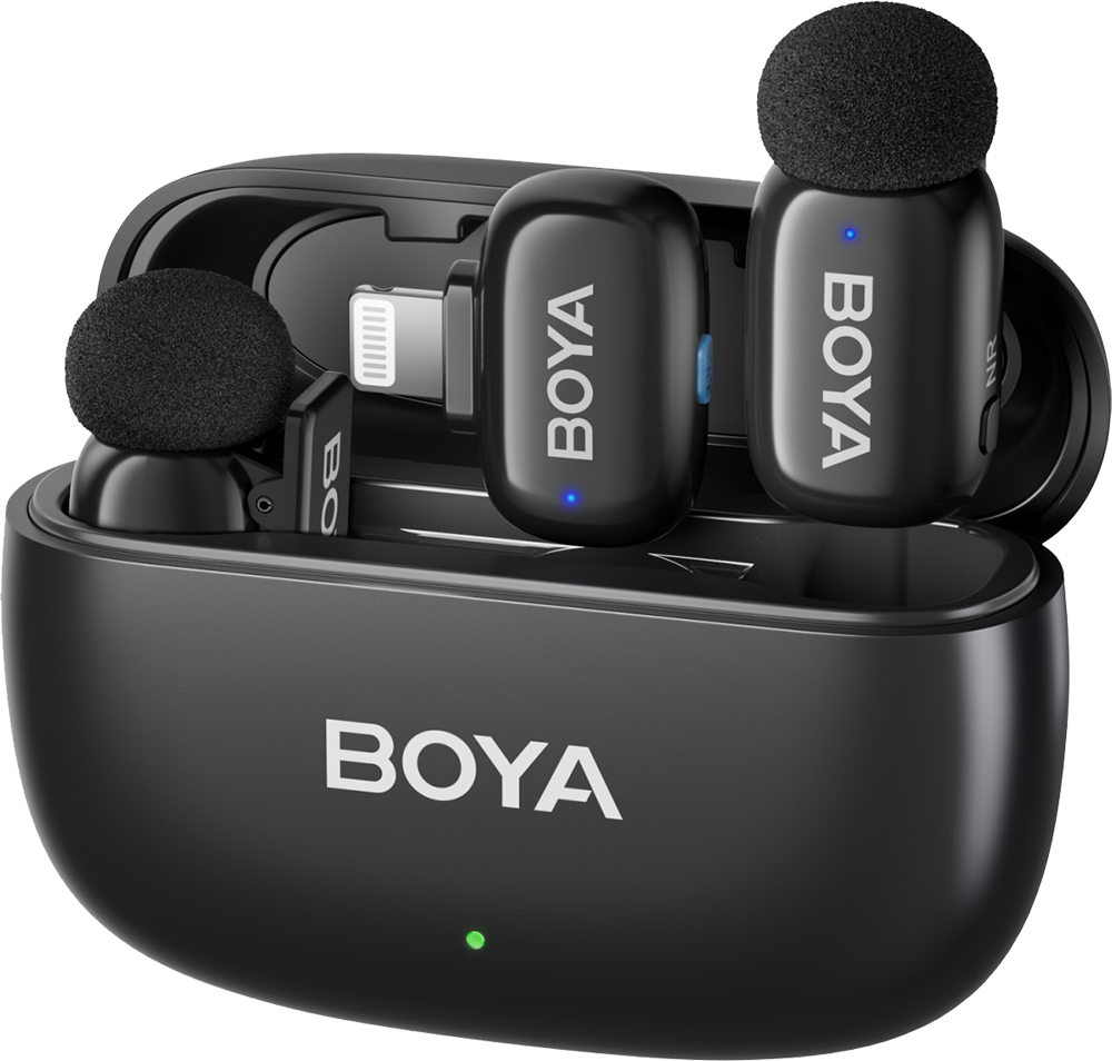 BOYA Ultra Mini Wireless Microphone, Dual Channel, Noise Cancelling, 2.4GHz, Lightning, Black, MINI-15