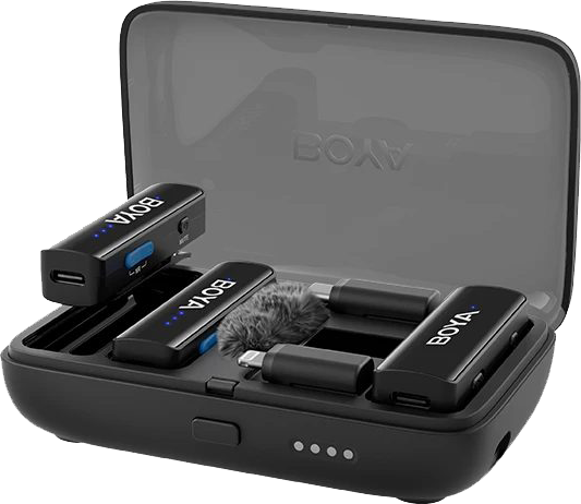 مايكروفون لاسلكي بويا ، خاصية الغاء الضوضاء ، مدى 300 متر ، 3.5 TRS, Type -C, Lightning ، أسود ، BOYALINK V2
