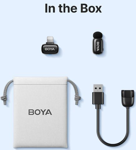 BOYA ultra Mini Wireless Microphone, Single Channel, Noise Cancellation , 2.4GHz, Lightning , Black, MINI-16