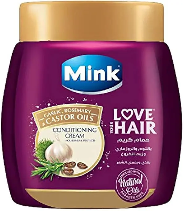 حمام كريم  بالثوم والروزماري وزيت الخروع  من مينك، 800 مل