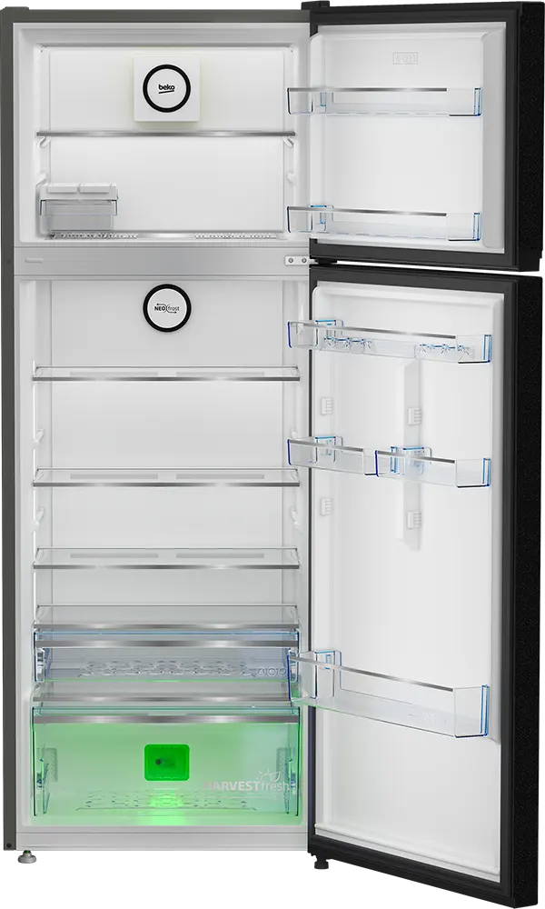 ثلاجة بيكو نوفروست، 406 لتر، 2 باب، فريزر علوي، انفرتر، لون أسود، موديل RDNE455M20XBIDEGB