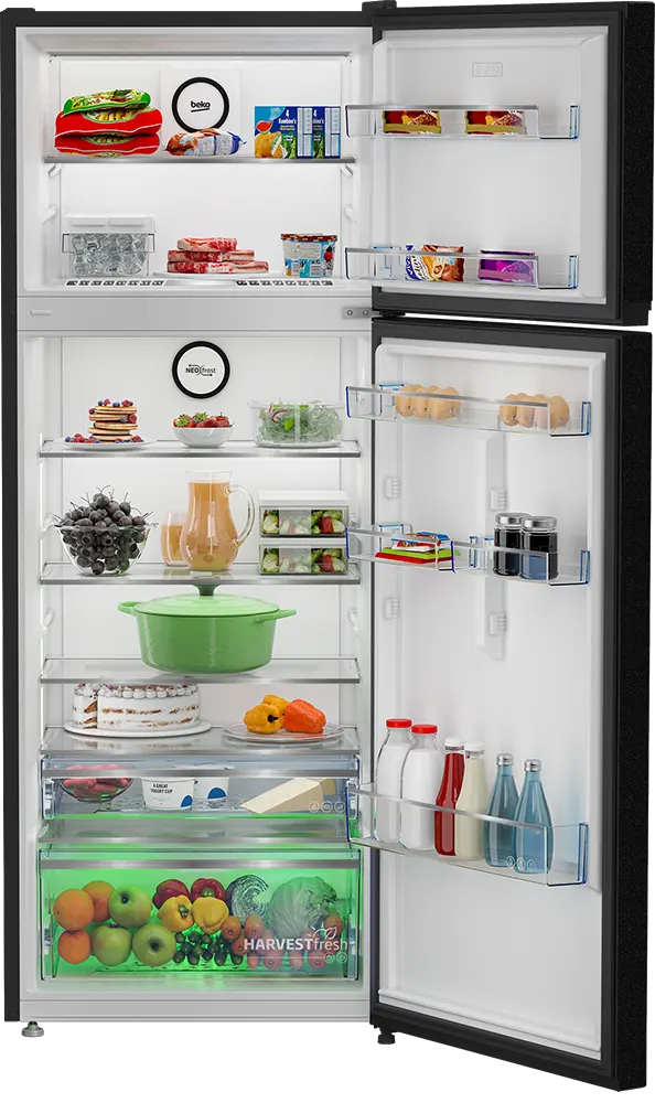 ثلاجة بيكو نوفروست، 406 لتر، 2 باب، فريزر علوي، انفرتر، لون أسود، موديل RDNE455M20XBIDEGB