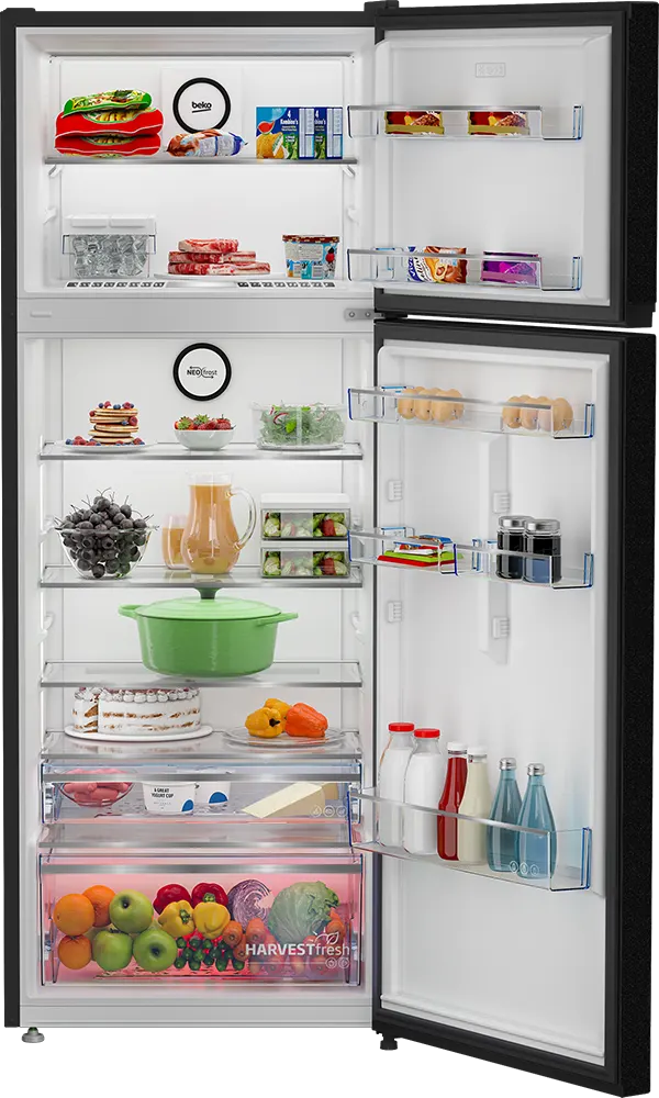ثلاجة بيكو نوفروست، 406 لتر، 2 باب، فريزر علوي، انفرتر، لون أسود، موديل RDNE455M20XBIDEGB