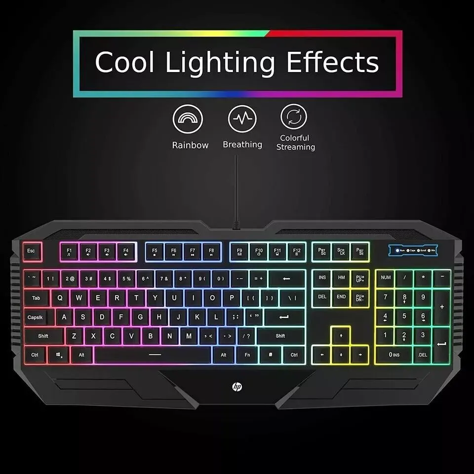 Wired Gaming Keyboard HP, USB,  104 keys, RGB, Black, K110