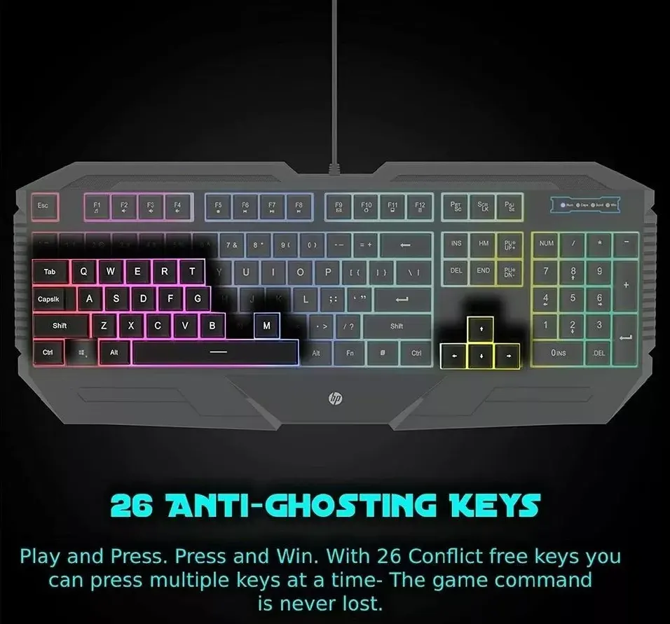 Wired Gaming Keyboard HP, USB,  104 keys, RGB, Black, K110