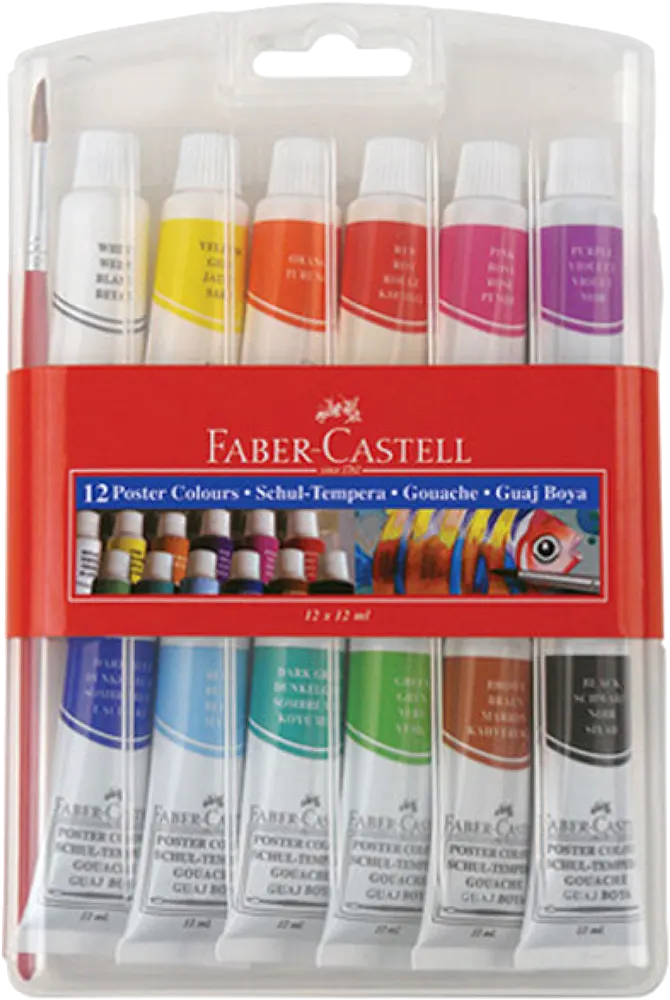 Faber Castell Tube Gouache Paint 12 Colors, 12ml, Brush, Multi-Color, 121011