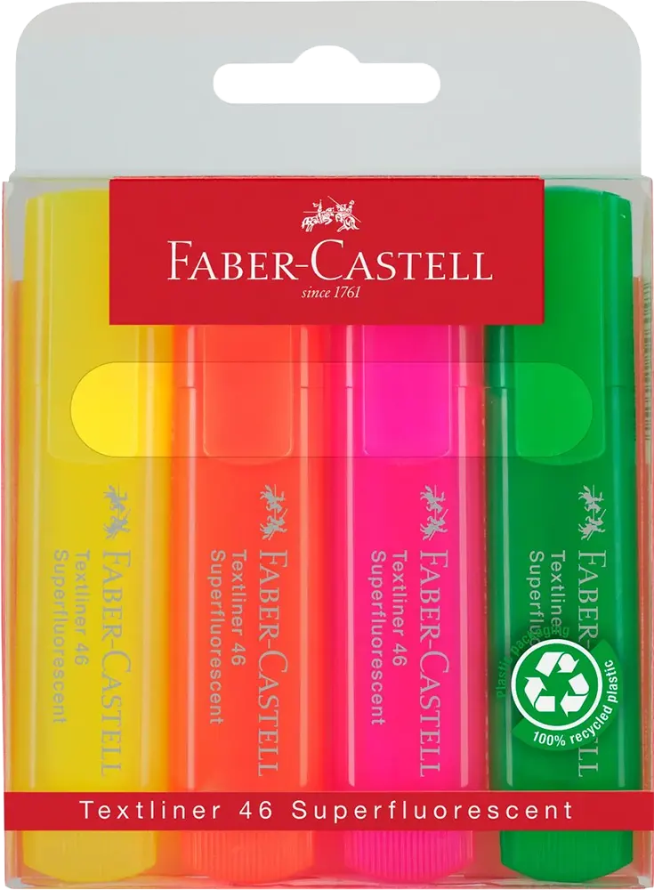 Faber-Castell Transparent Fluorescent Pen Set, 4 Pens, Multiple Colors