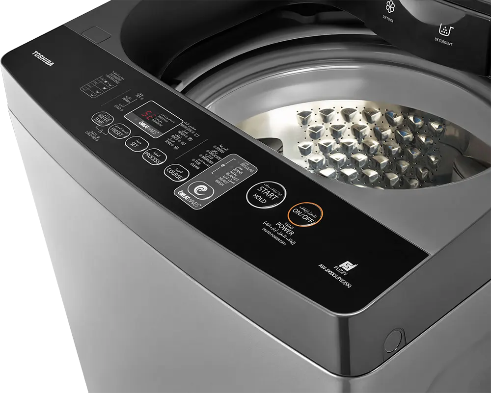 غسالة ملابس فوق اوتوماتيك توشيبا تحميل علوي 11 كيلو، شاشة رقمية، باب هيدروليك، فضي، AW-UK1100HUPEG (SK)