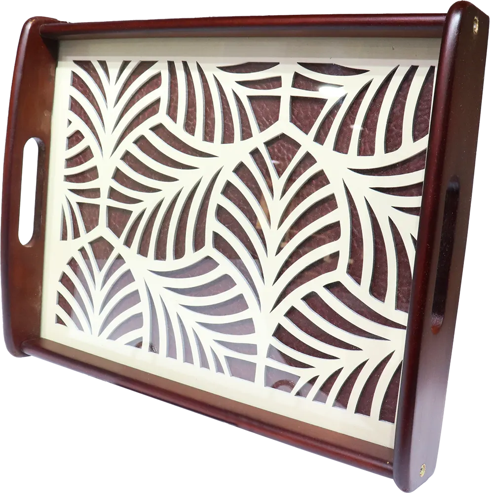 Al-Andalos Decorated Wooden Serving Trays Set, 2 Pieces, Brown Color