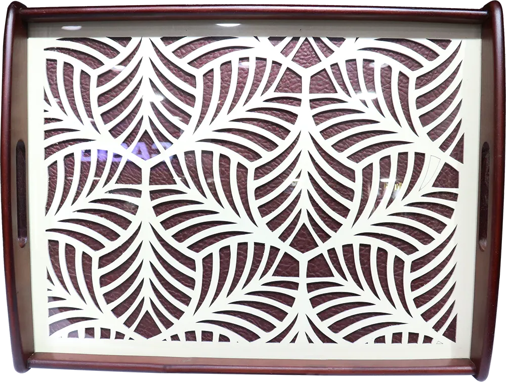 Al-Andalos Decorated Wooden Serving Trays Set, 2 Pieces, Brown Color