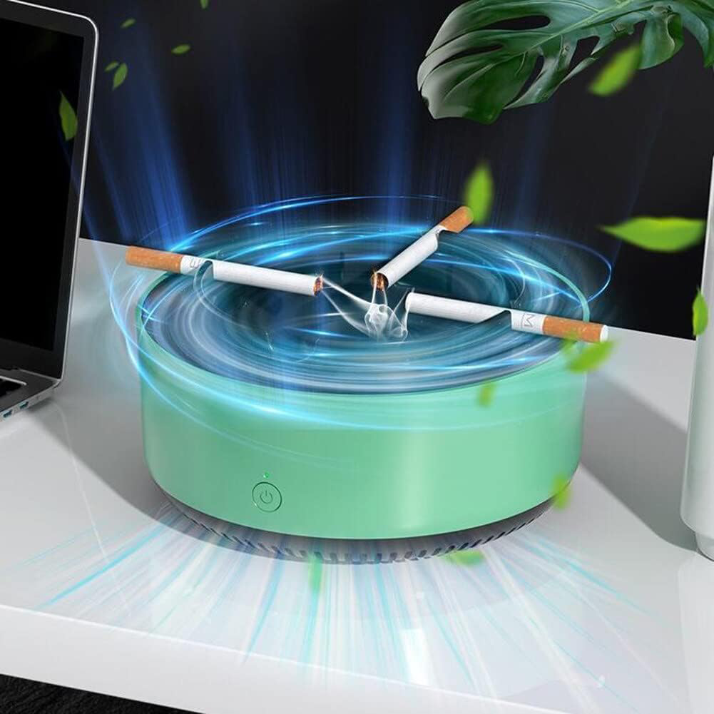 Cigarette Ashtray with Air Purifying Fan , Battery Operated , Green , Model 148