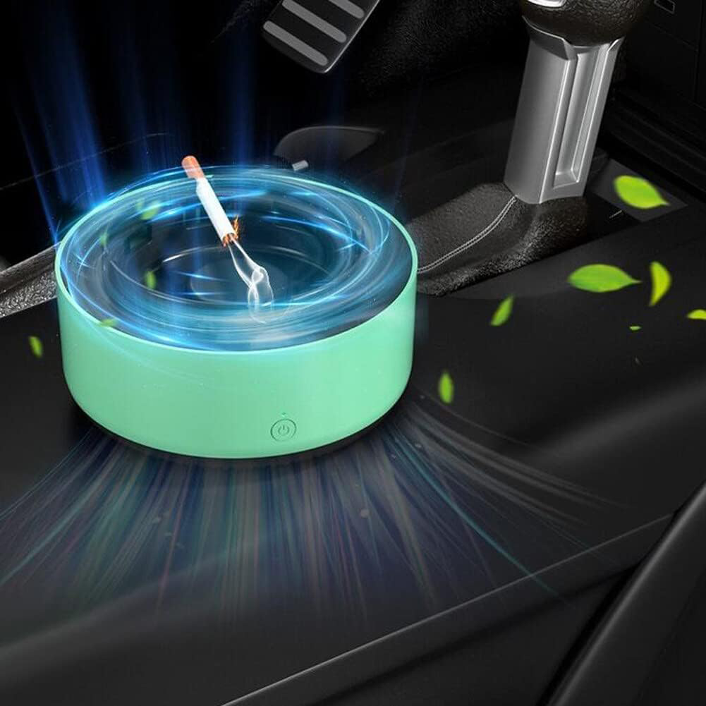 Cigarette Ashtray with Air Purifying Fan , Battery Operated , Green , Model 148