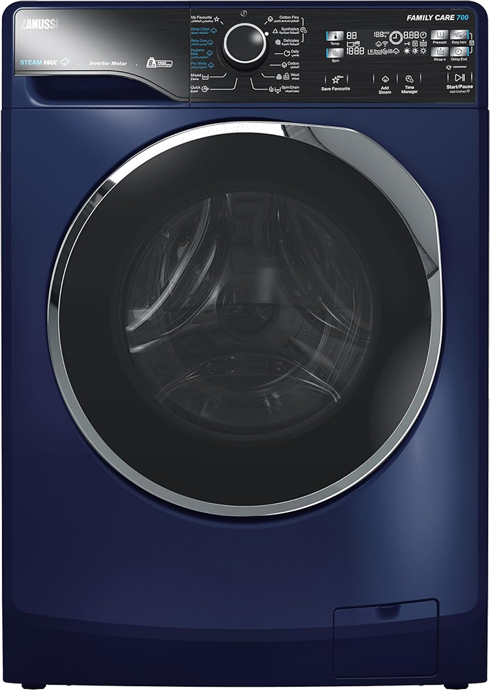 غسالة ملابس اوتوماتيك زانوسى تحميل أمامي TC2 ، 8 كيلو ، 1200 لفة ، شاشة ديجيتال ، انفرتر ، ازرق باب اسود باطار كروم ، ZWF8221ML7