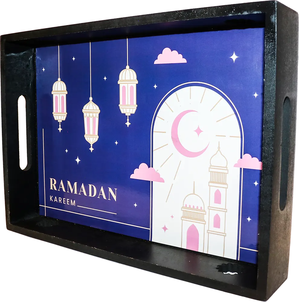 Wooden Serving Tray, Ramadan Print, Black Color