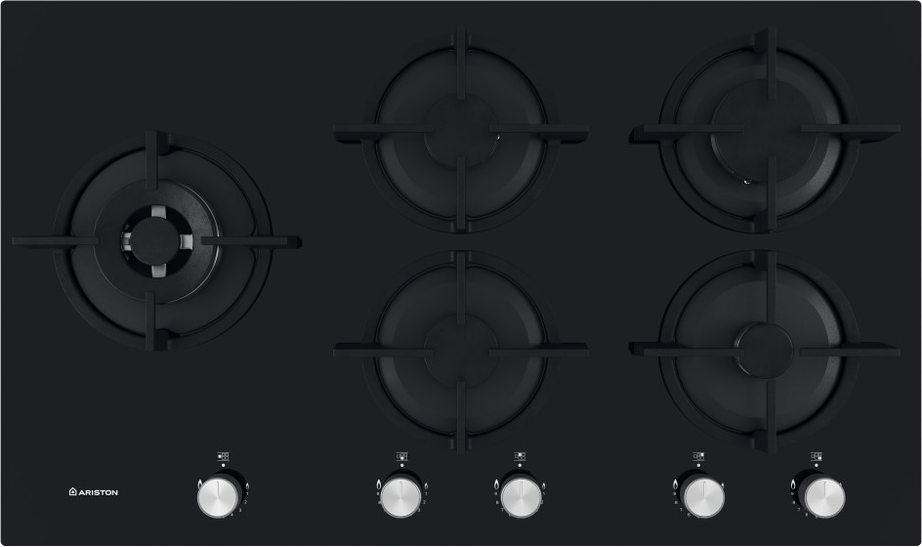 بوتاجاز مسطح بلت ان غاز اريستون، 90 سم، 5 شعلة، امان كامل، حوامل أواني زهر، زجاج ، اسود ، AGS-92S-BK