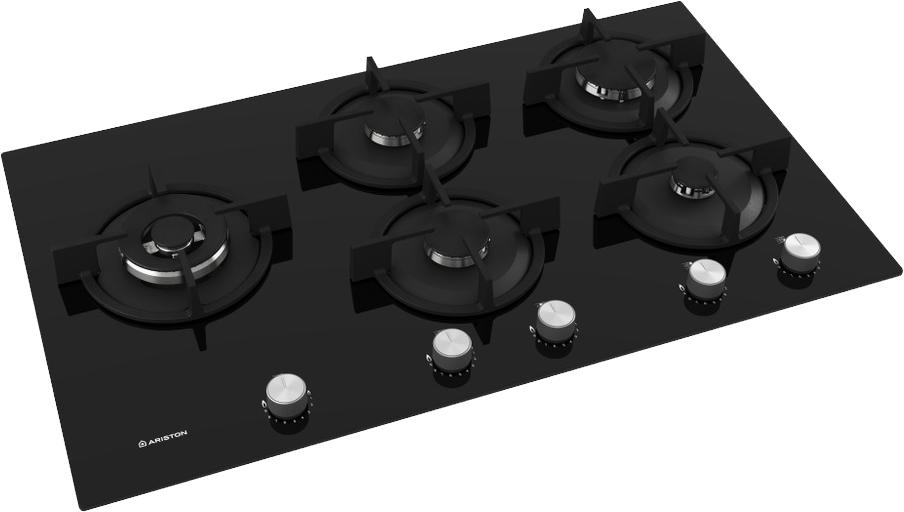 بوتاجاز مسطح بلت ان غاز اريستون، 90 سم، 5 شعلة، امان كامل، حوامل أواني زهر، زجاج ، اسود ، AGS-92S-BK