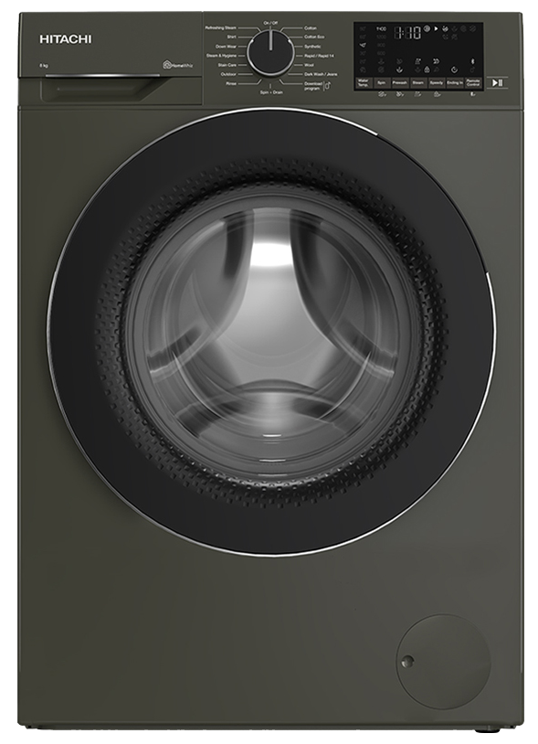 غسالة ملابس فول اتوماتيك هيتاشى ، 8 كيلو ، 1400 لفة ، انفرتر ، خاصية البخار ، صناعه تركي ، رمادى ، BD-80YFVEM