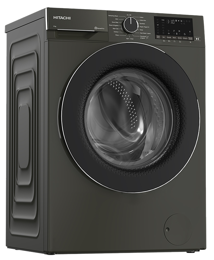 غسالة ملابس فول اتوماتيك هيتاشى ، 8 كيلو ، 1400 لفة ، انفرتر ، خاصية البخار ، صناعه تركي ، رمادى ، BD-80YFVEM