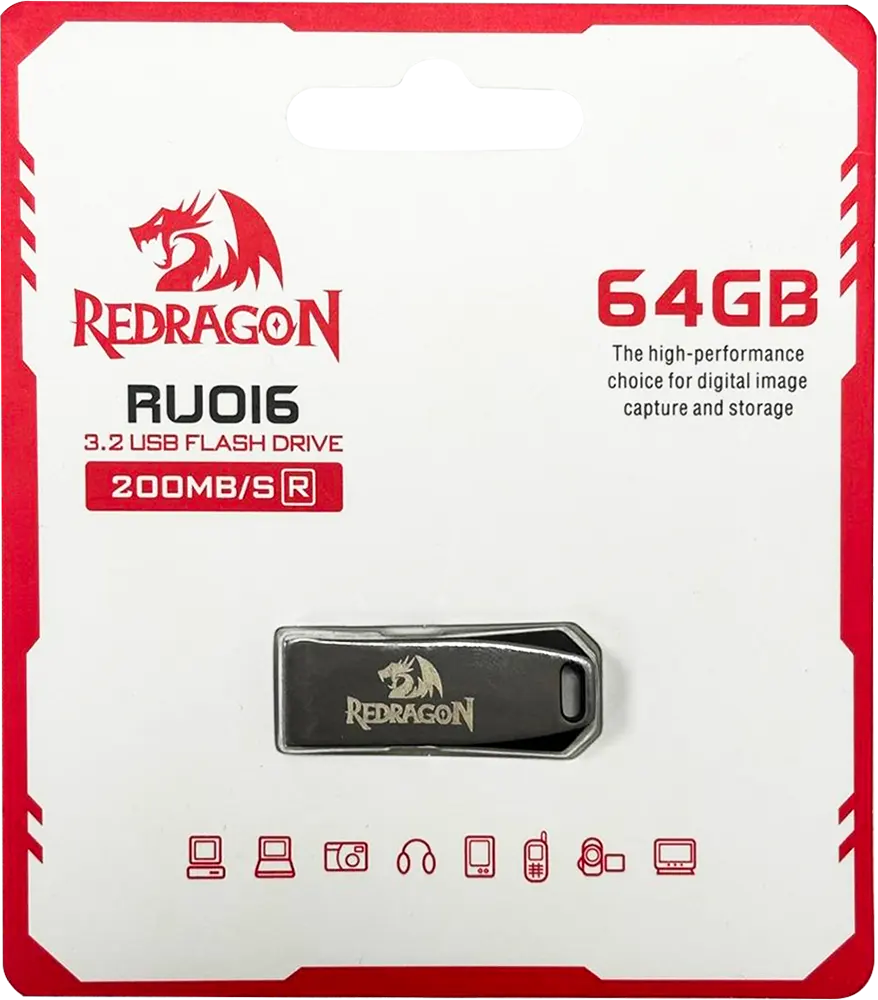 Redragon Flash Memory 64GB, USB3.2, Metal Design, Silver, RU016D3.2