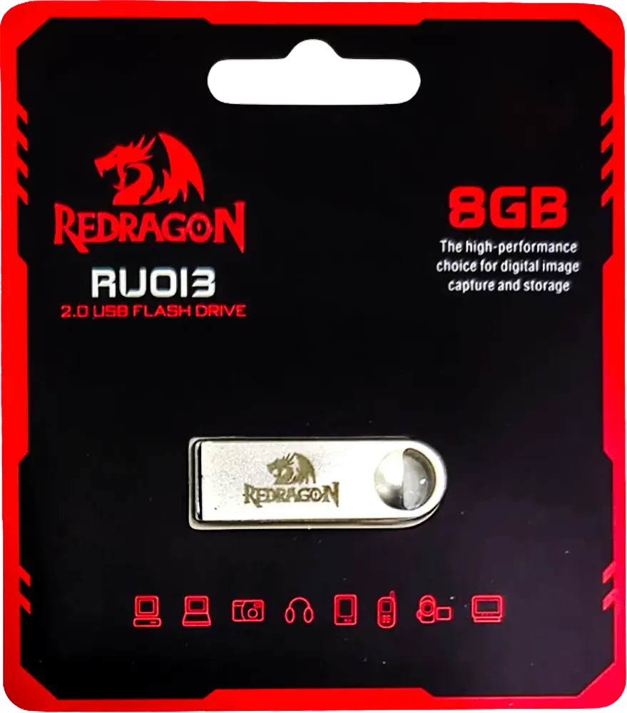Redragon Flash Memory 8GB, USB2.0, Metal Design, Silver, RU013B