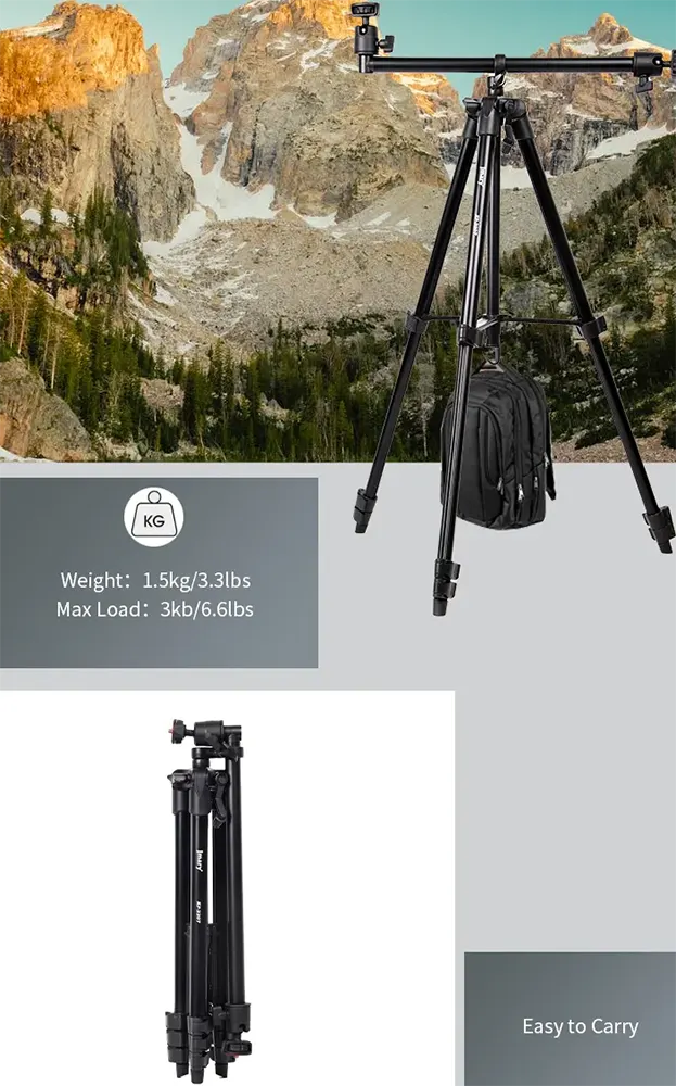 حامل ثلاثي جماري ، ارتفاع قابل للتعديل، راس 360 درجة، لون أسود، موديل KP-2207