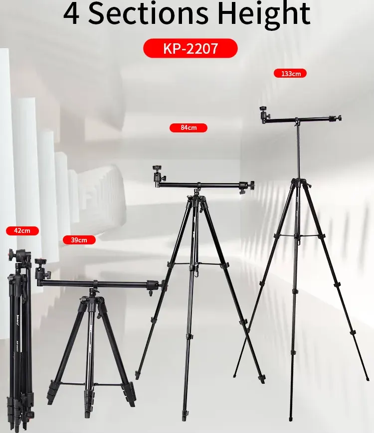 حامل ثلاثي جماري ، ارتفاع قابل للتعديل، راس 360 درجة، لون أسود، موديل KP-2207