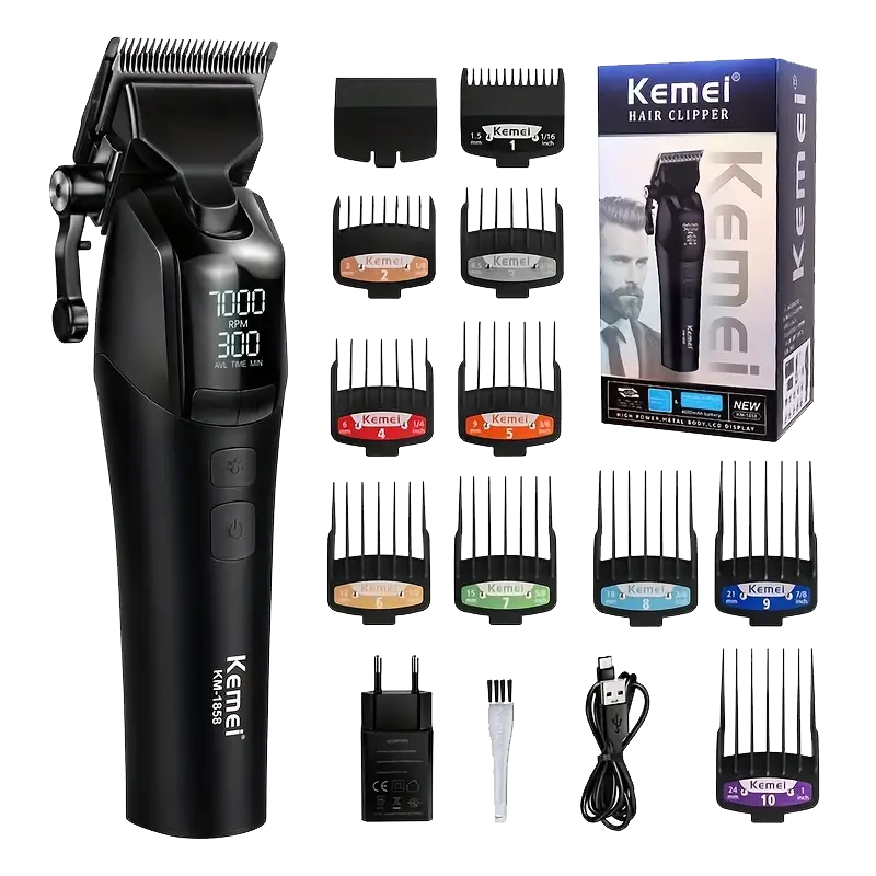 ماكينة حلاقة شعر كيمي للرجال ، شاشة ال اي دي ، قابلة لأعادة للشحن شحن USB ، موديل KM-1858