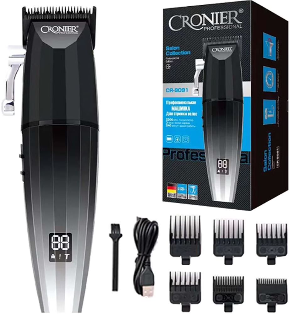 ماكينة حلاقة كهربائية كرونير للرجال ، شاشة LED ، بطارية قابلة لإعادة الشحن ، أسود ، CR-9091