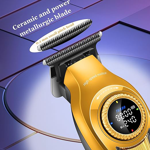 ماكينة حلاقة كهربائية كيمي للرجال ، لقص الشعر والذقن ، شاشة LED ، قابلة لإعادة الشحن ، type-c ، هيكل معدني ، اسود * ذهبي، KM-1677