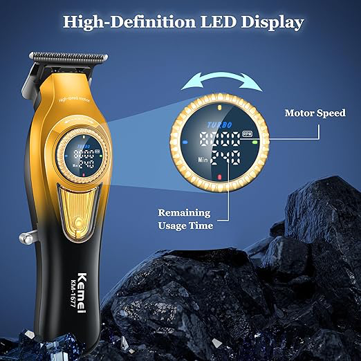 ماكينة حلاقة كهربائية كيمي للرجال ، لقص الشعر والذقن ، شاشة LED ، قابلة لإعادة الشحن ، type-c ، هيكل معدني ، اسود * ذهبي، KM-1677