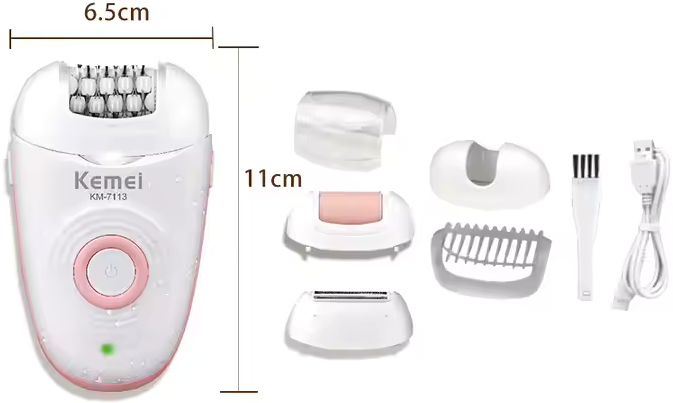 Kemei Epilator Machine, Rechargeable , Waterproof, White, KM-7113