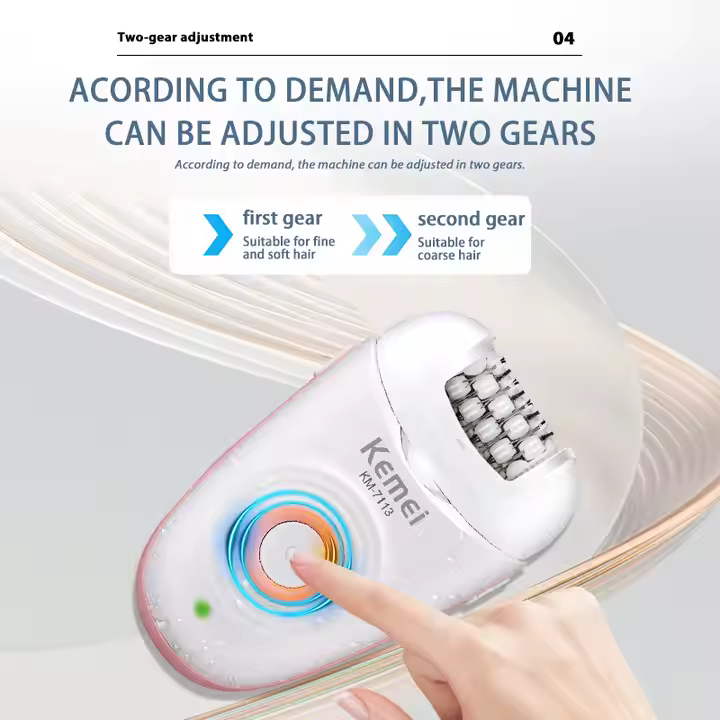 Kemei Epilator Machine, Rechargeable , Waterproof, White, KM-7113