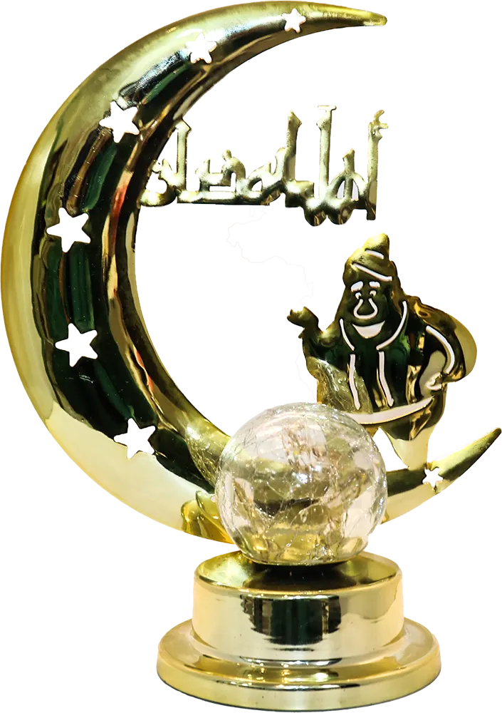 هلال رمضان بقاعدة، كورة كريستال بإضاءة ليد، لون ذهبي ، اشكال متعددة ، موديل T-45