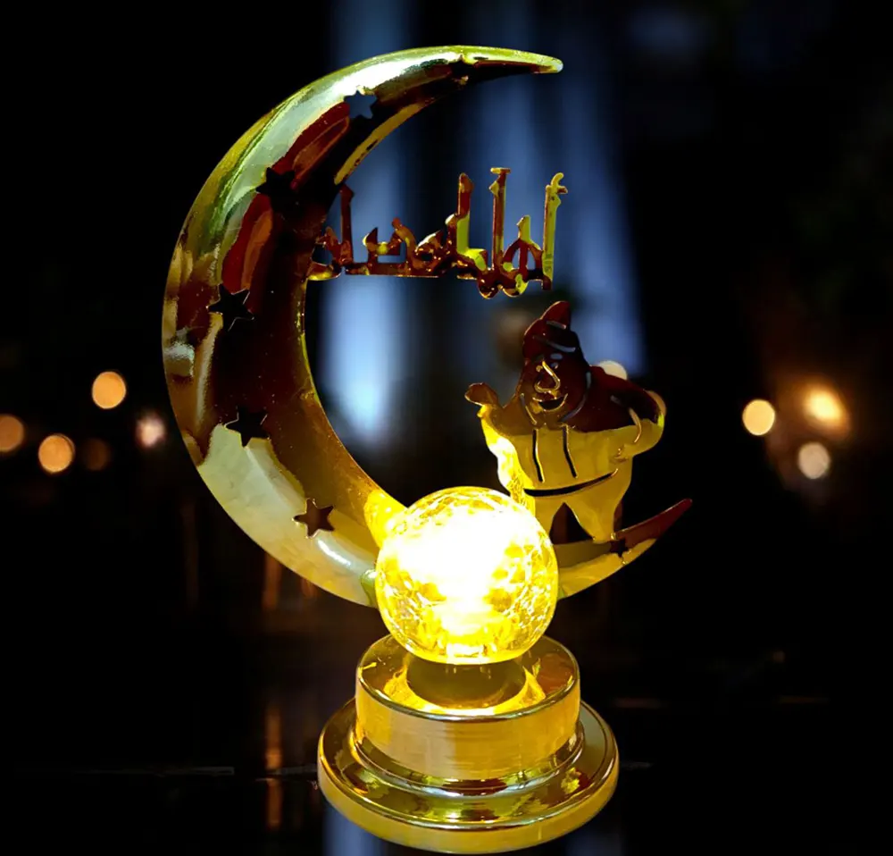 هلال رمضان بقاعدة، كورة كريستال بإضاءة ليد، لون ذهبي ، اشكال متعددة ، موديل T-45
