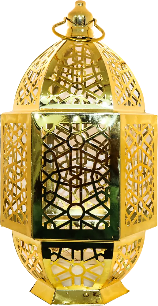 فانوس رمضان سداسى مفرغ سداسي اسلامى ليد، نغمة، حجم كبير، لون ذهبي، موديل T-38