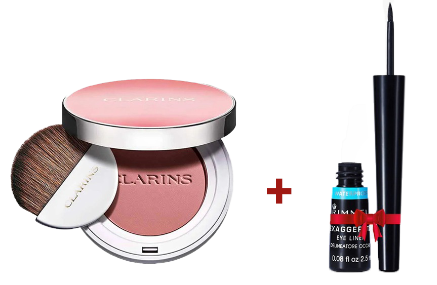 Clarins Joli Blush, 03 Cheeky Rose + Rimmel Exaggerate Water Proof Liquid Eyeliner, 003 Black For Free