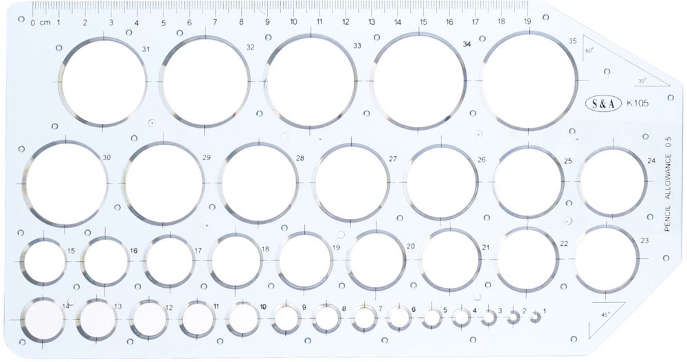 S&A Geometric Circle Ruler, Large Size, Clear K105.S&A