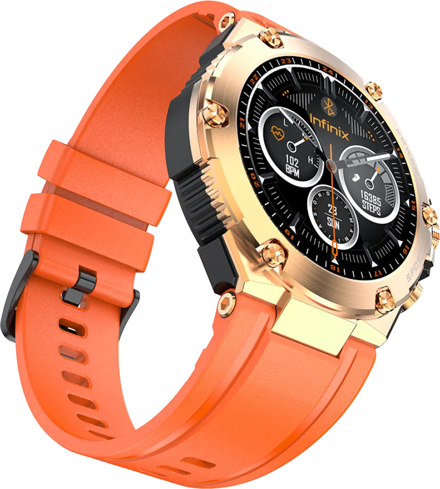 ساعة انفينيكس الذكية XWatch 3GT XW3GT، شاشة تعمل باللمس 1.53 بوصة ، بلوتوث ، مقاومة للماء ، 300 مللي أمبيرن 2 حزام، ، ذهبي