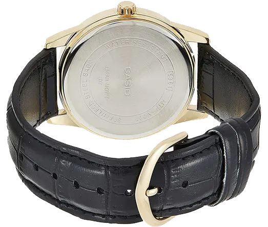 Casio Men's Watch, White Dial, Round Hands ,Black Leather Strap, Analog Wrist Watch, Gold Stainless Steel Case, MTP-V001GL-7BUDF