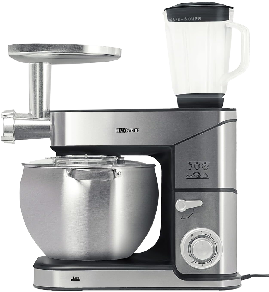 Black and White Nickel Stand Mixer, Capacity 10 Liters , 2000 Watts, 6 Speeds , Silver, SC-623C