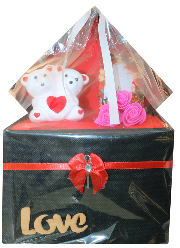 بوكس هدايا للفلانتين ، دبدوب ووردة ، مقاس 30 سم ، أحمر ، موديل 17017