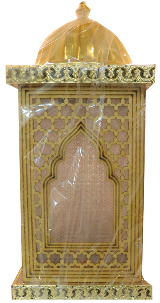 فانوس رمضان ميتال خشب ، شكل قبة ذهبية ، مقاس 30 سم ، موديل 3135