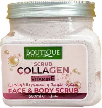مقشر للوجه والجسم بوتيك بيرفيومز بالكولاجين و فيتامين اي، 500 مل .