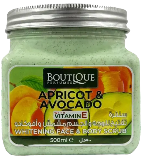 Boutique Perfumes Apricot & Avocado Face & Body Scrub with Vitamin E, Brightening Body Scrub, 500ml.