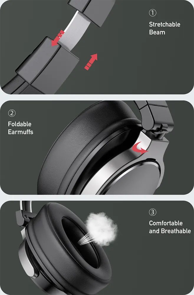 Awei Foldable Rechargeable Wireless Headphone, Bluetooth 5.3, ANC, Black, A710BL