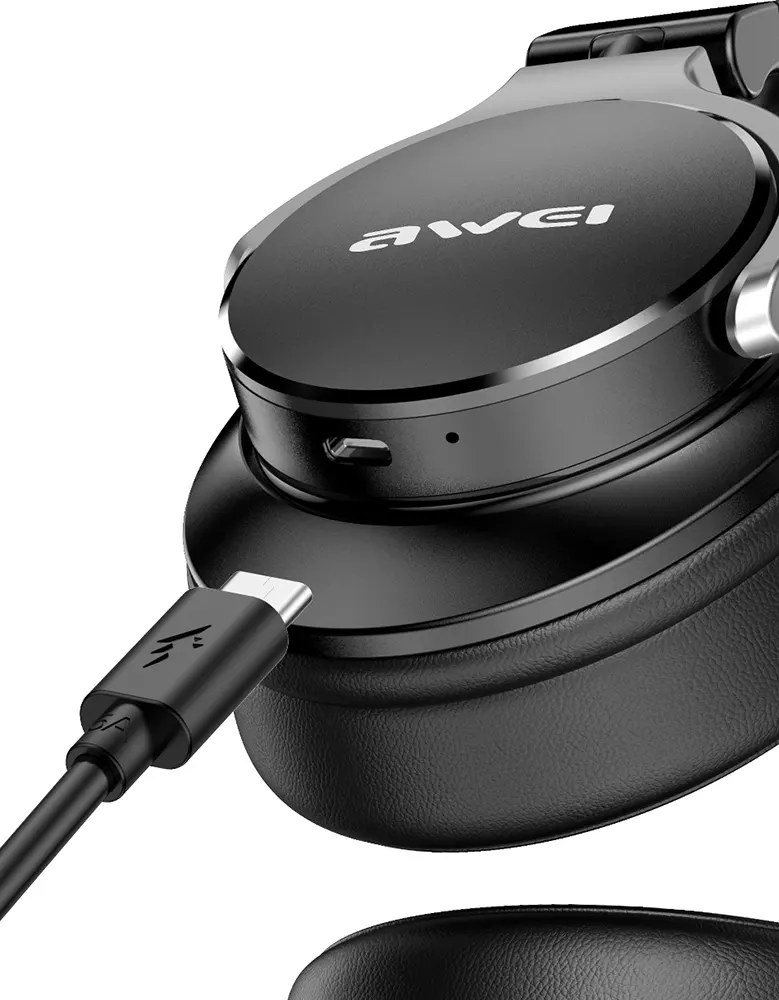 Awei Foldable Rechargeable Wireless Headphone, Bluetooth 5.3, ANC, Black, A710BL