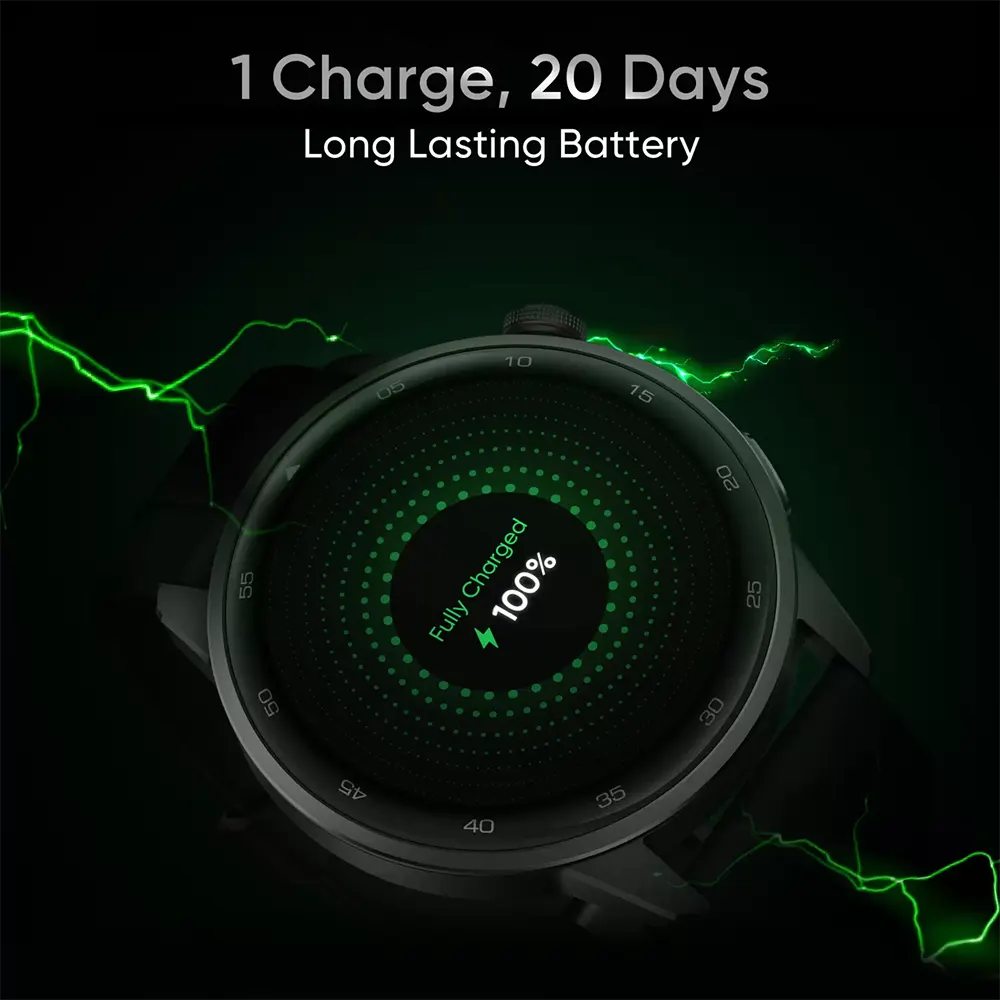 Realme Smart Watch S2, Bluetooth v5.3, 1.43 Inch Touch Screen, Water Resistant, 380mAh Battery, Midnight Black