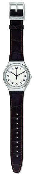 Swatch Men's Watch, Analog, Round Design, Brown Leather Strap, Silver Case, YWS416