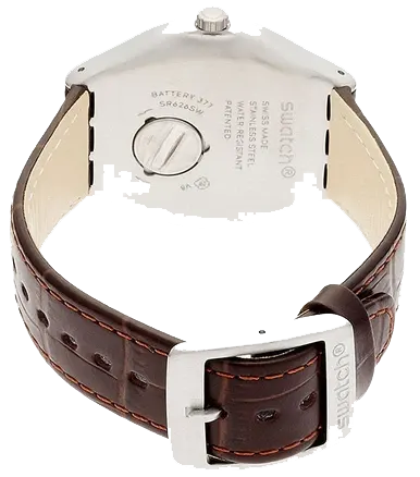 Swatch Men's Watch, Analog, Round Design, Brown Leather Strap, Silver Case, YWS416